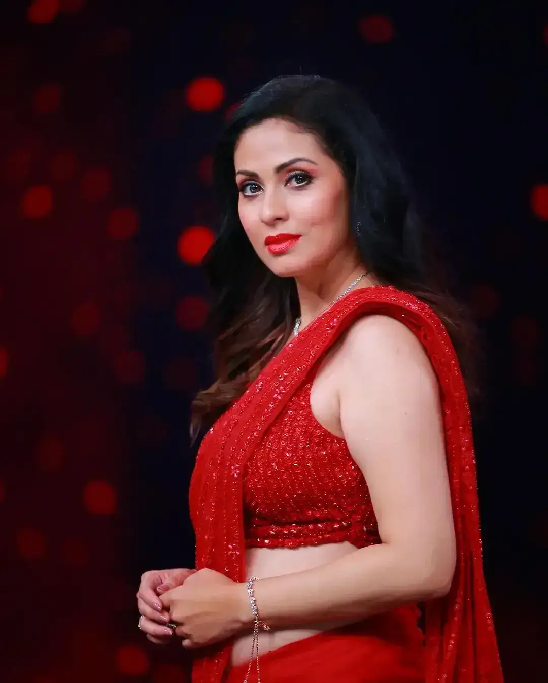 Indian Actress Sadha Images in Red Colour Saree